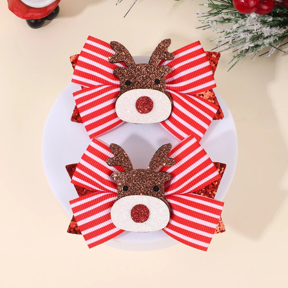 Reindeer Bow Hair Clips — Pair