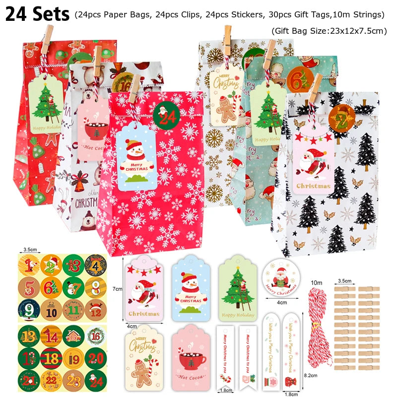 Christmas Advent Paper Gift Bag Kit — 24 Bags