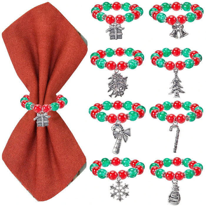 Christmas Bead Napkin Rings — Set of 8