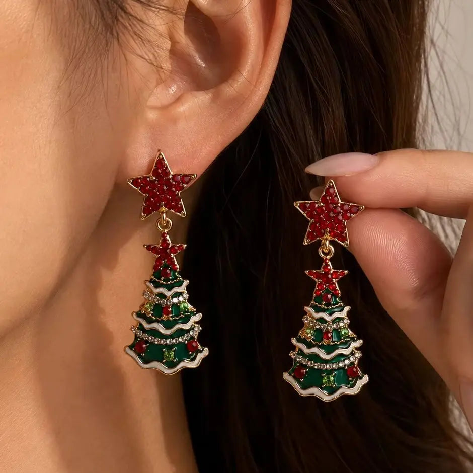 Rhinestone Christmas Tree Drop Earrings