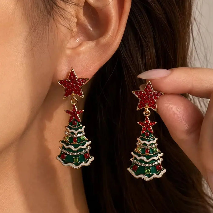 Rhinestone Christmas Tree Drop Earrings