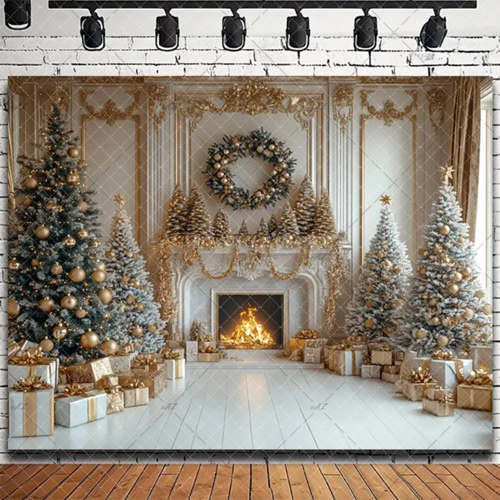 Santa & Fireplace Christmas Photo Backdrop