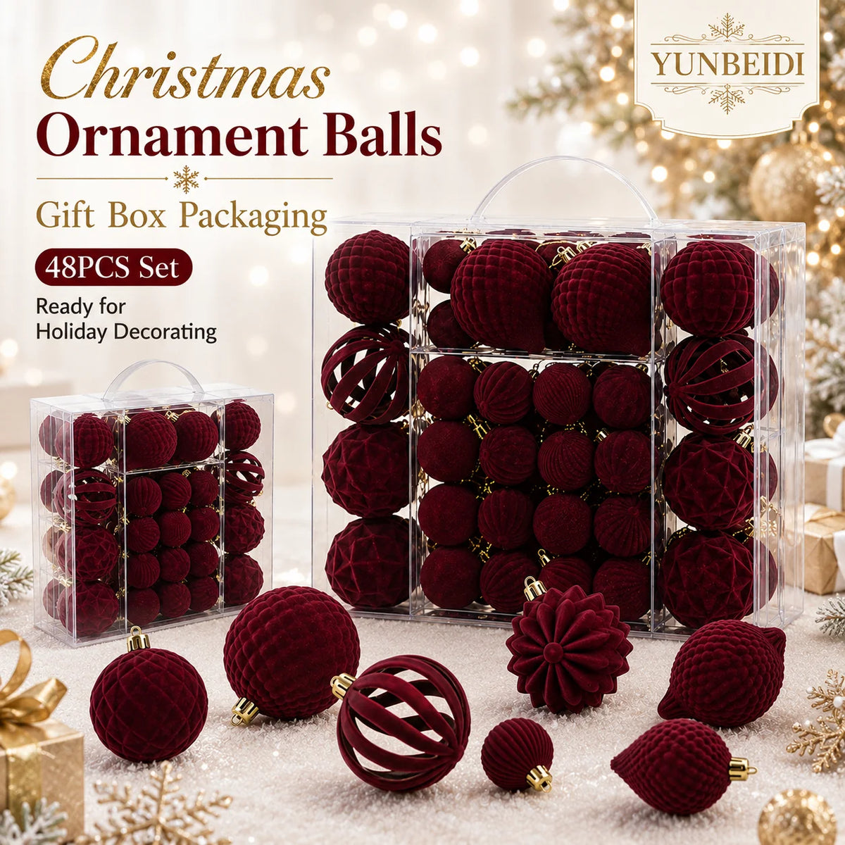 Velvet-Look Christmas Baubles — Set of 48