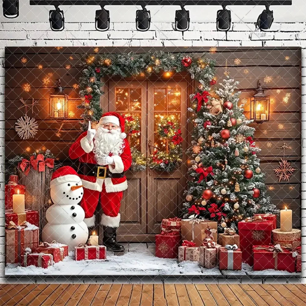 Santa & Fireplace Christmas Photo Backdrop