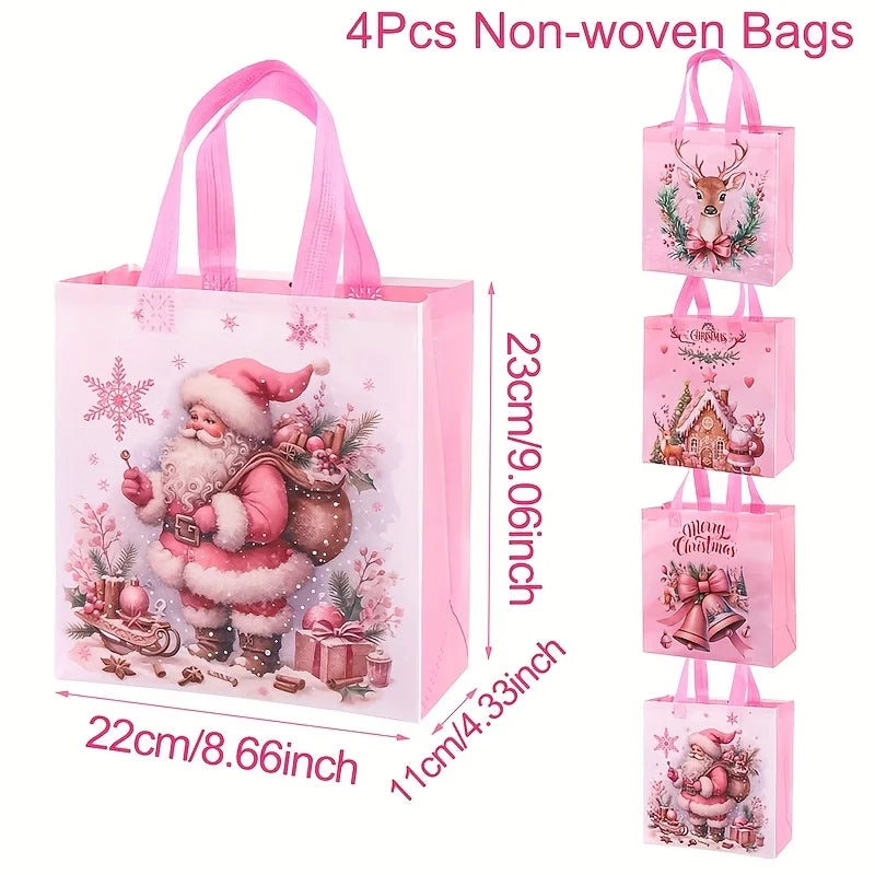 Pink Christmas Gift Tote Bags