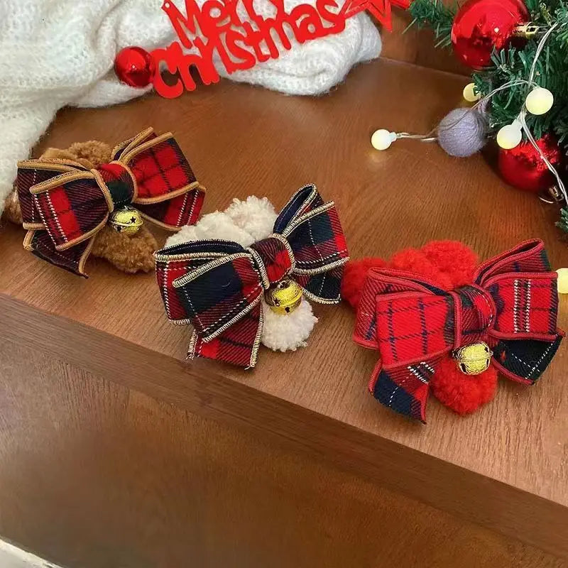 Christmas Bow and Bell Claw Clip