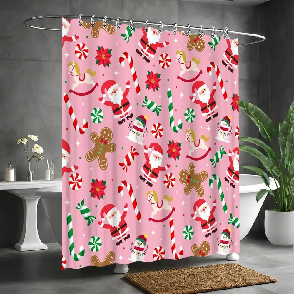Pink Gingerbread Christmas Shower Curtain