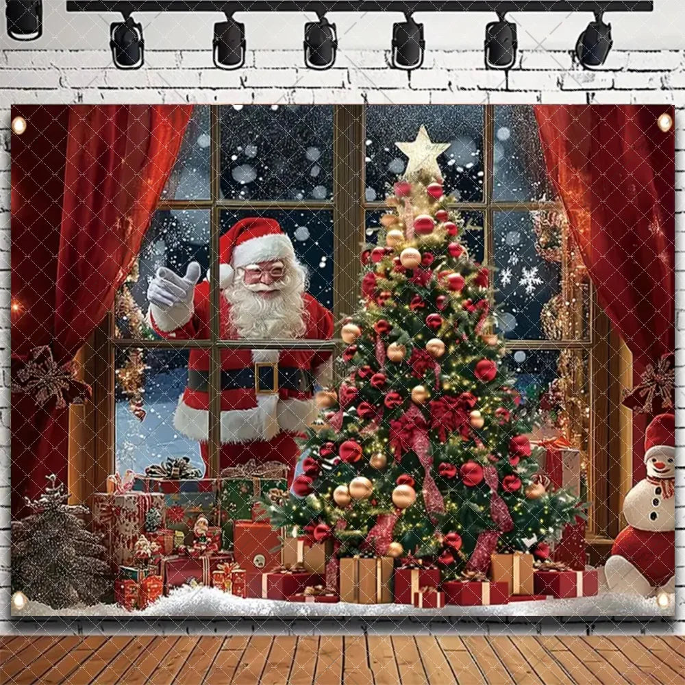 Santa & Fireplace Christmas Photo Backdrop