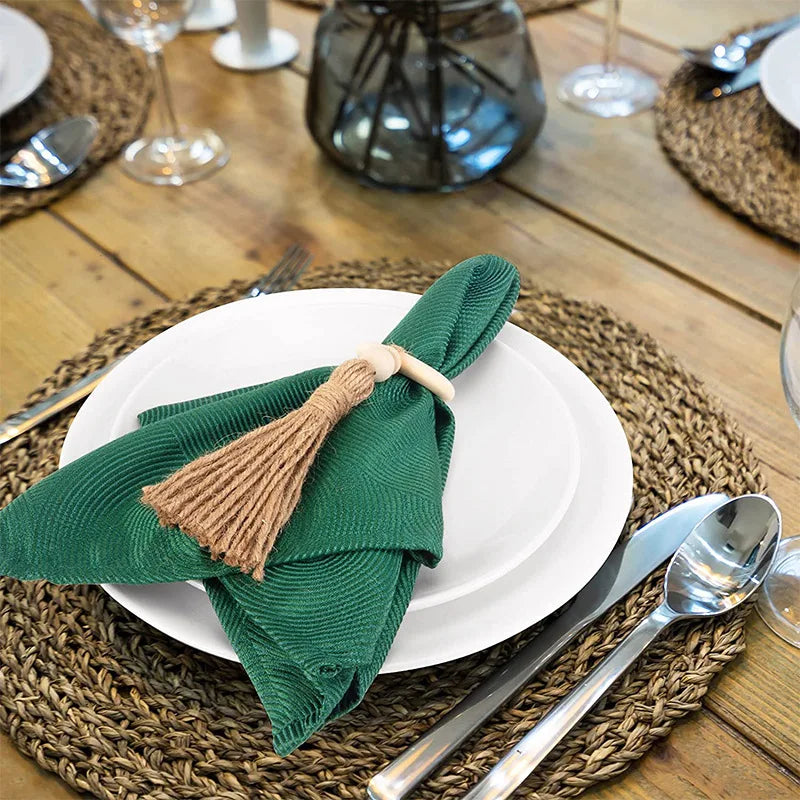 Wood Bead & Tassel Napkin Rings