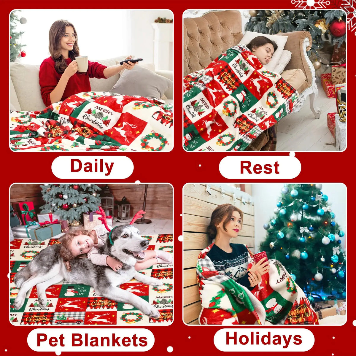Christmas Patchwork Print Throw Blanket