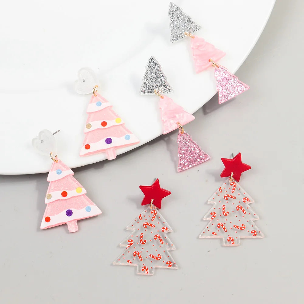 Glitter Acrylic Christmas Tree Earrings