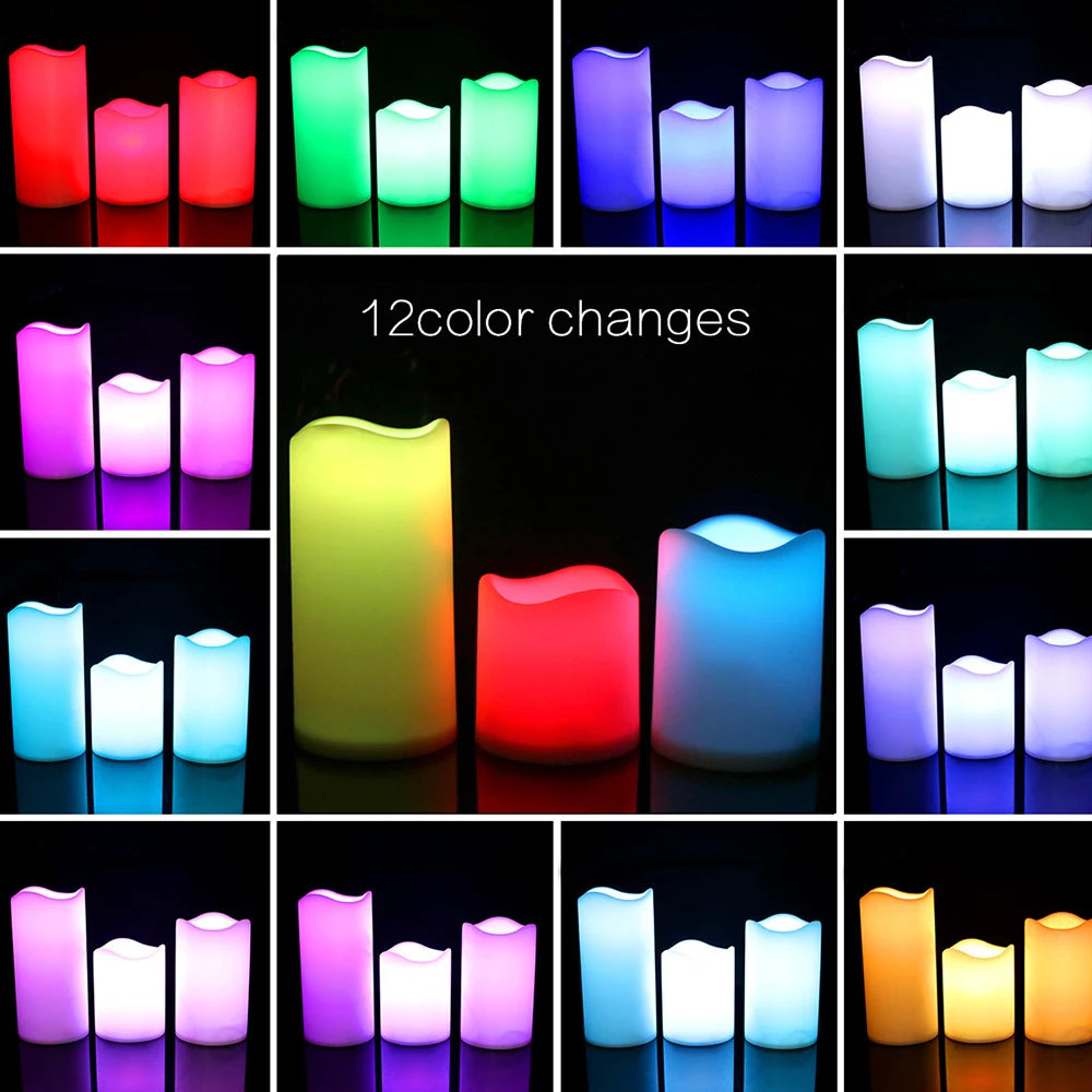 Color-Changing LED Pillar Candles — Set of 3