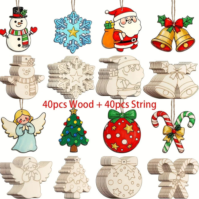 Wooden Christmas Ornaments — Set of 40