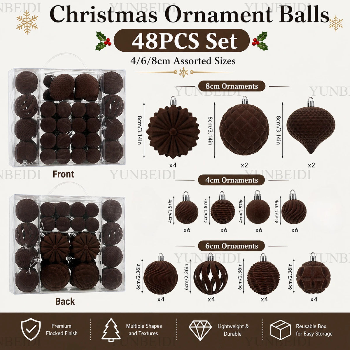 Velvet-Look Christmas Baubles — Set of 48