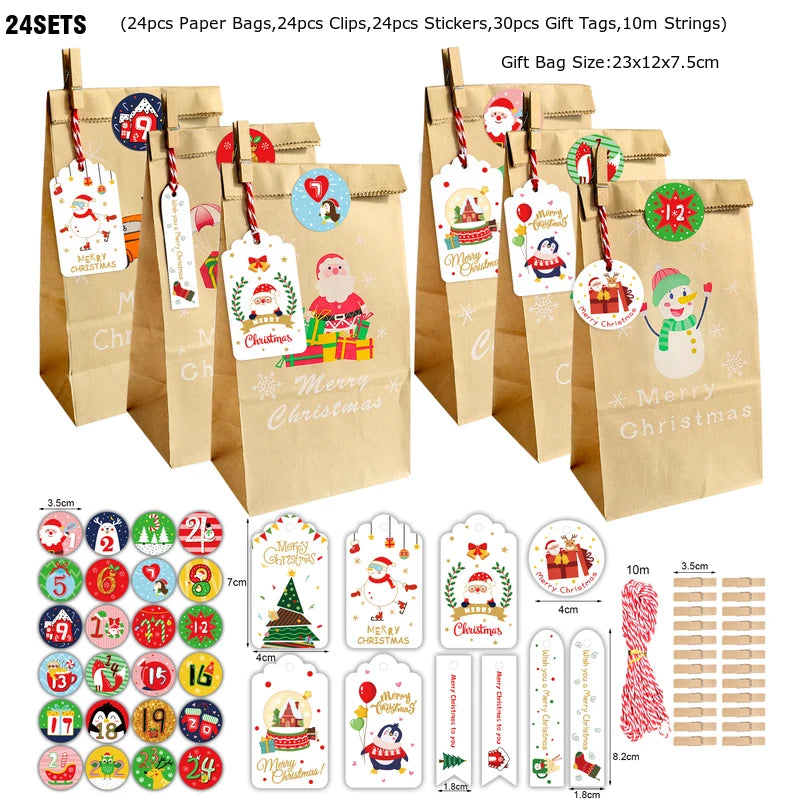 Christmas Advent Paper Gift Bag Kit — 24 Bags