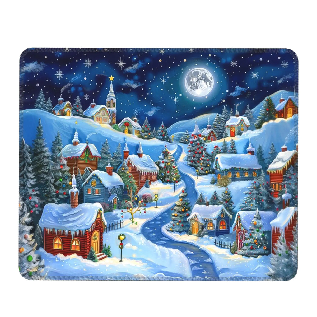 Moonlit Christmas Village Mouse Pad
