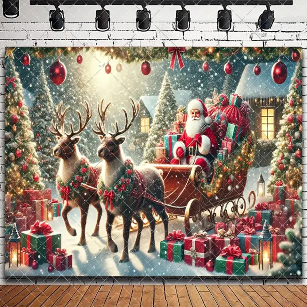 Santa & Fireplace Christmas Photo Backdrop