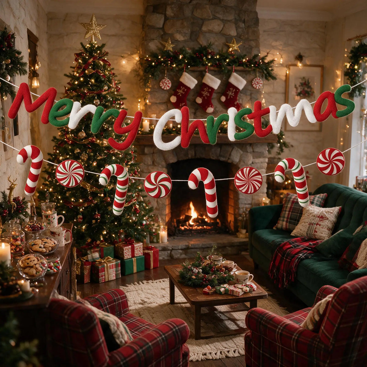 Merry Christmas Felt Candy-Cane Banner