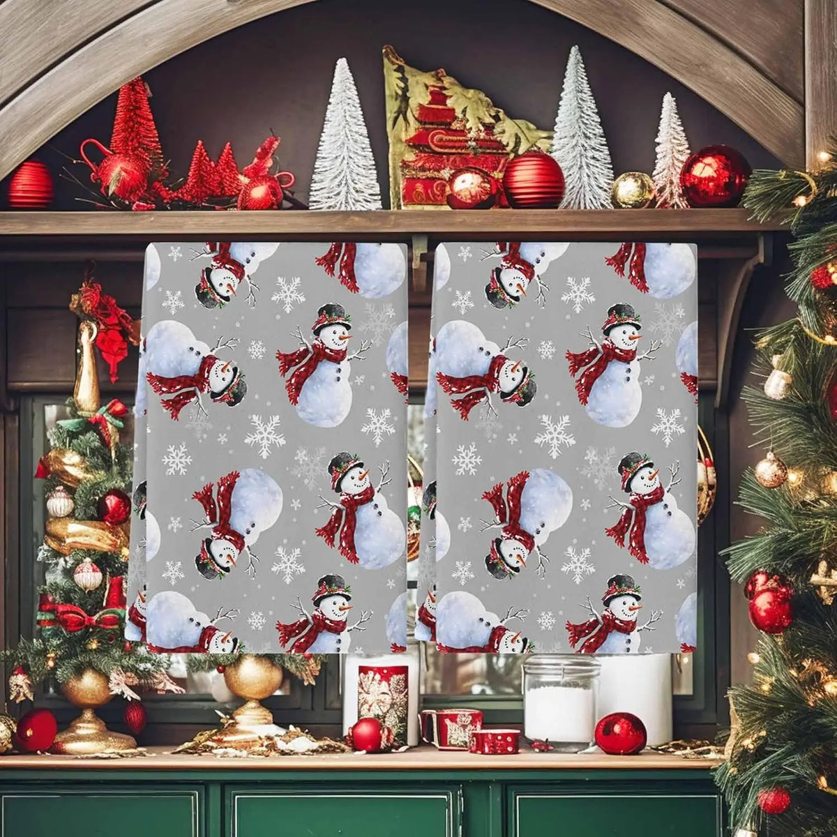 Snowman & Snowflake Kitchen Towels — Set of 2