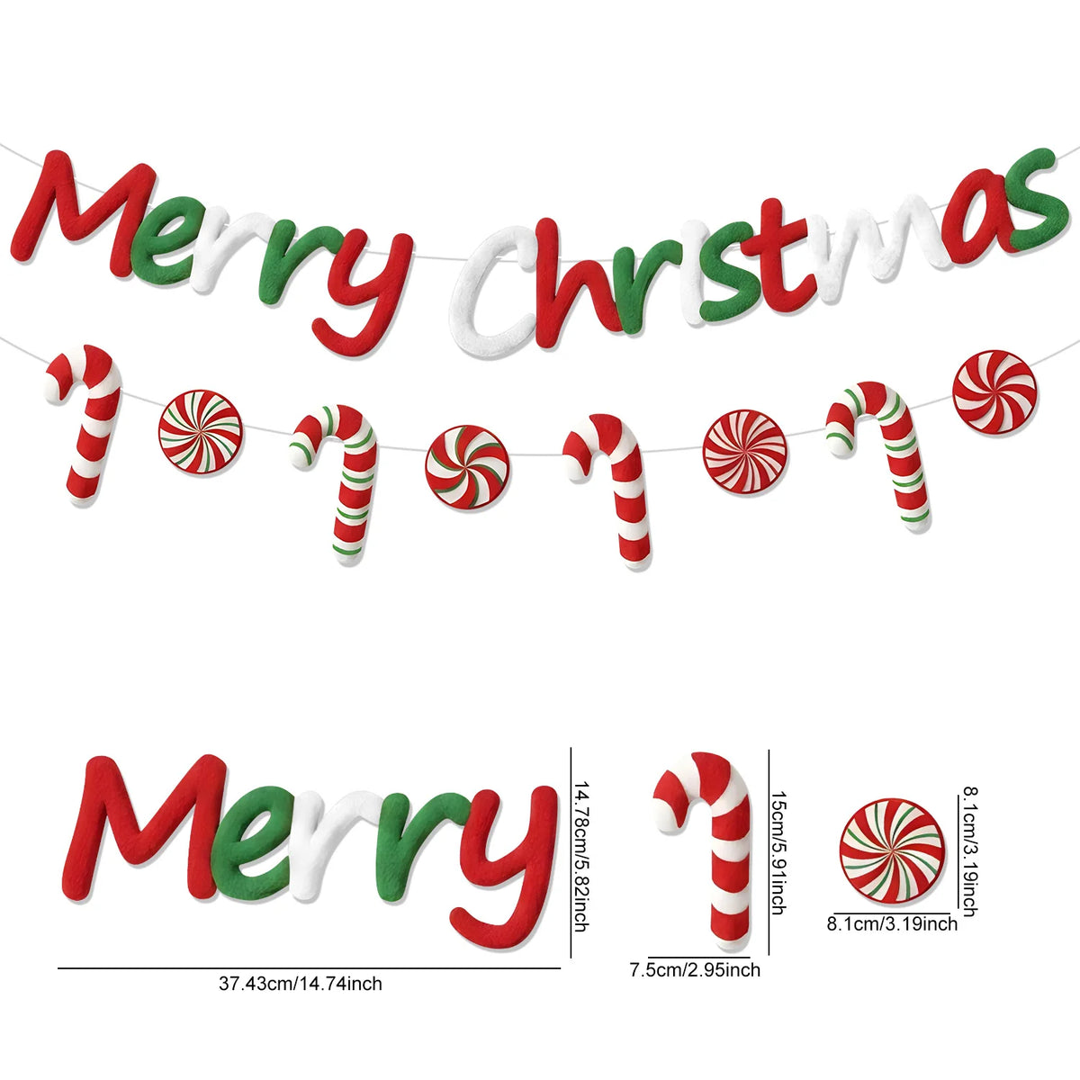 Merry Christmas Felt Candy-Cane Banner