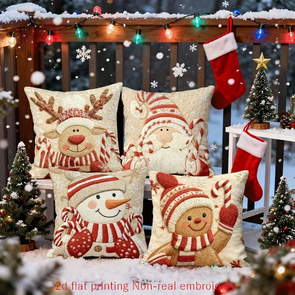 Reindeer & Candy Cane Pillow Cover