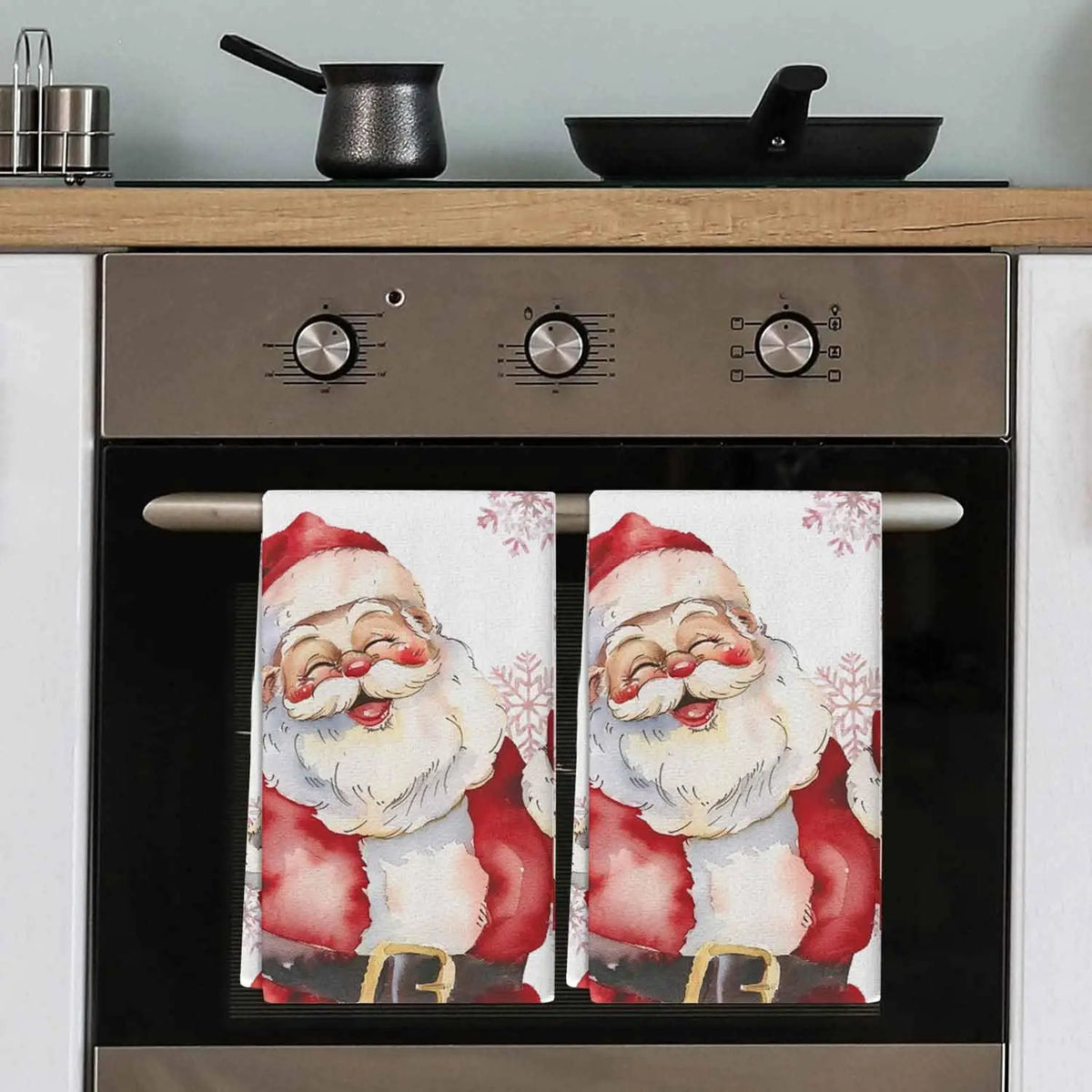 Santa & Snowflake Kitchen Towels — Set of 2