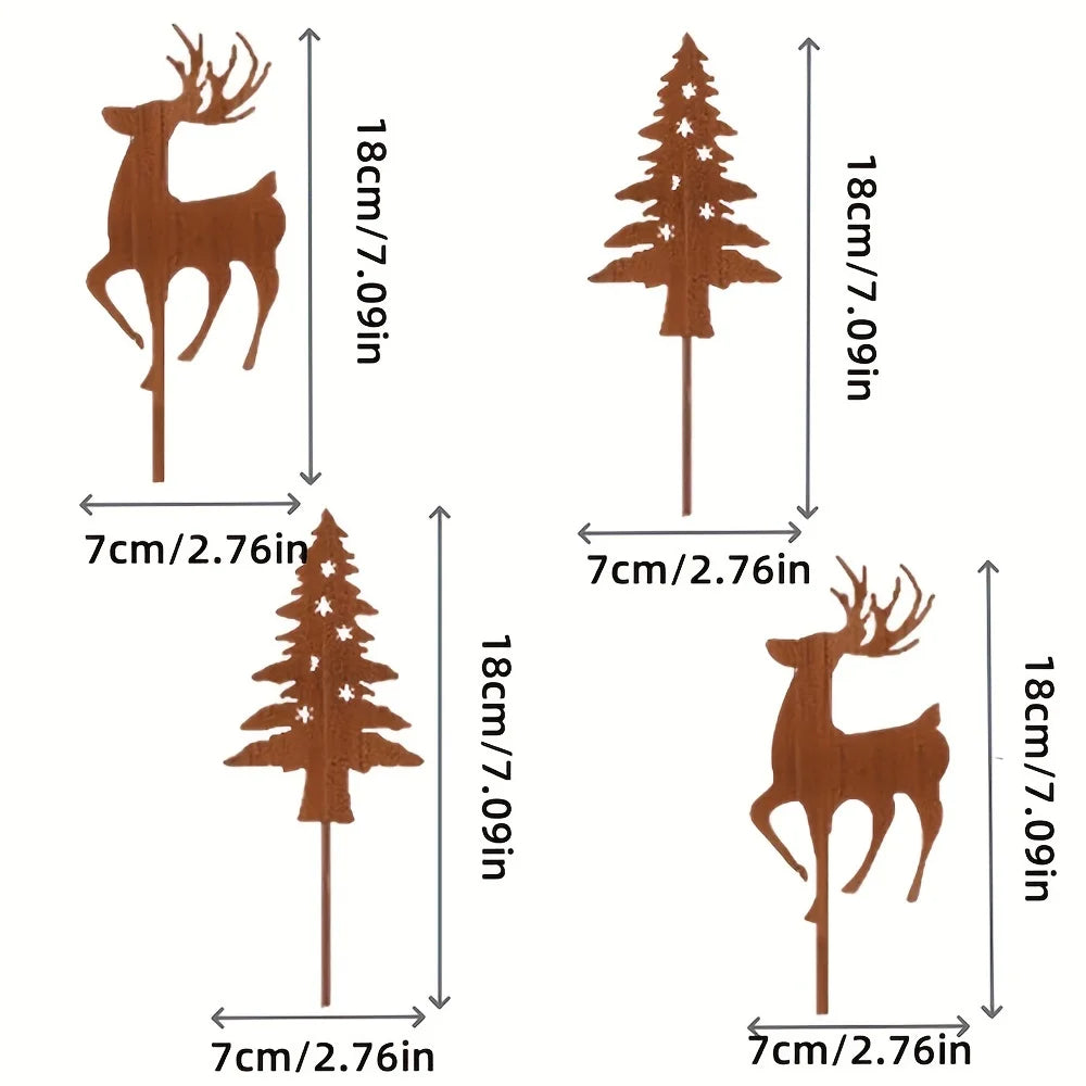 Christmas Tree & Deer Metal Yard Stakes