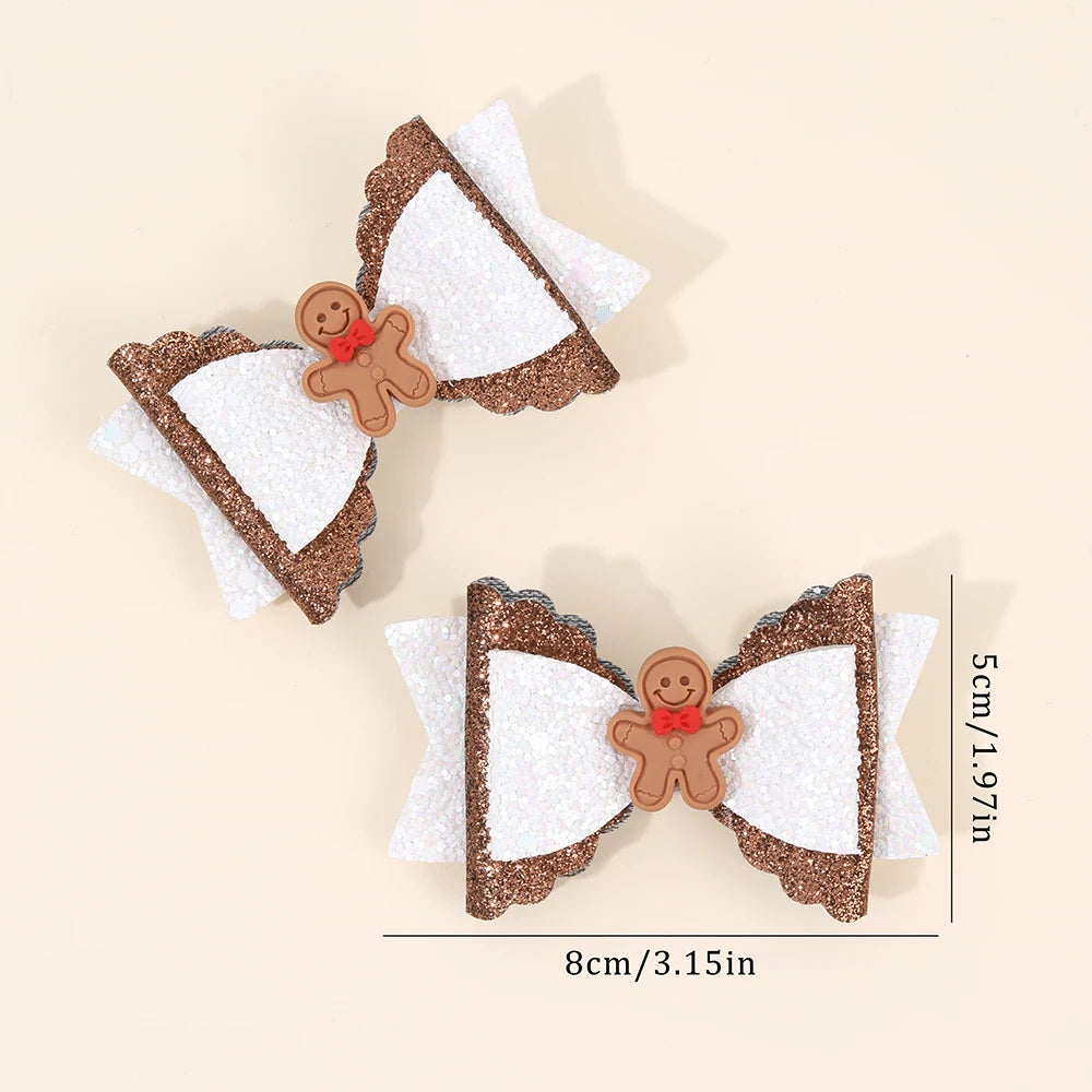 Gingerbread Bow Hair Clips — Pair