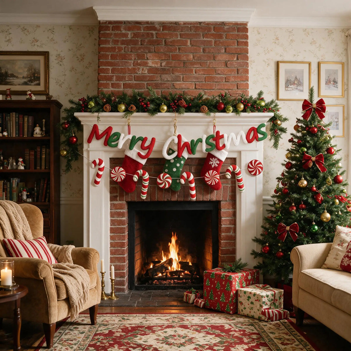 Merry Christmas Felt Candy-Cane Banner