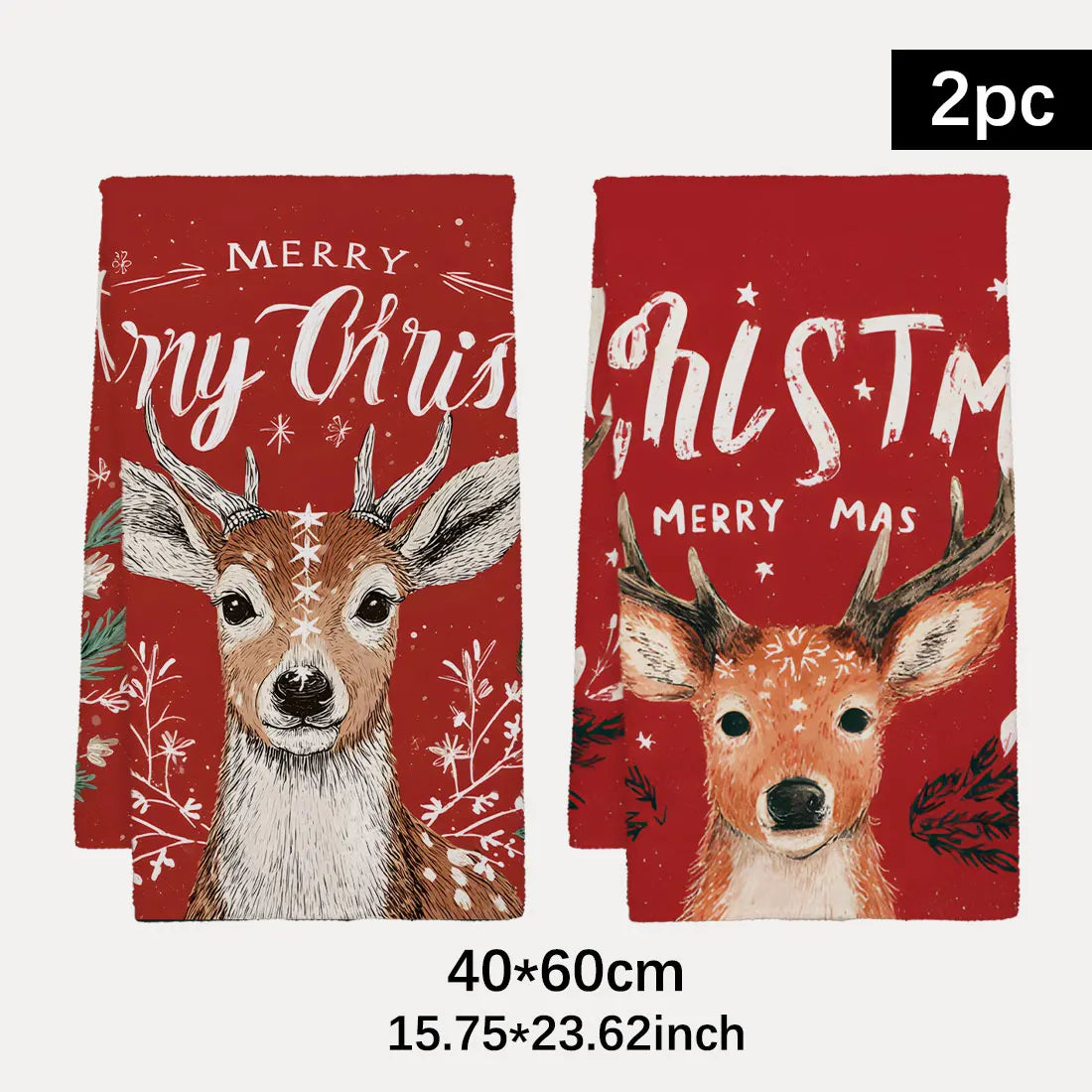 Red Reindeer Christmas Kitchen Towels — Set of 2