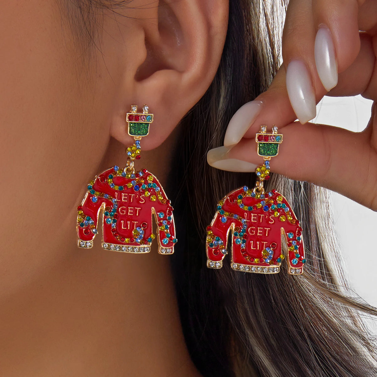 Festive Rhinestone Ornament Earrings
