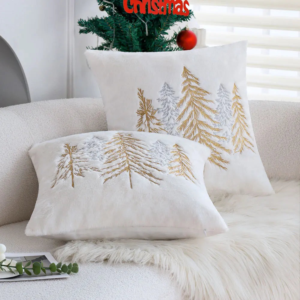 Faux Fur Christmas Tree Pillow Cover
