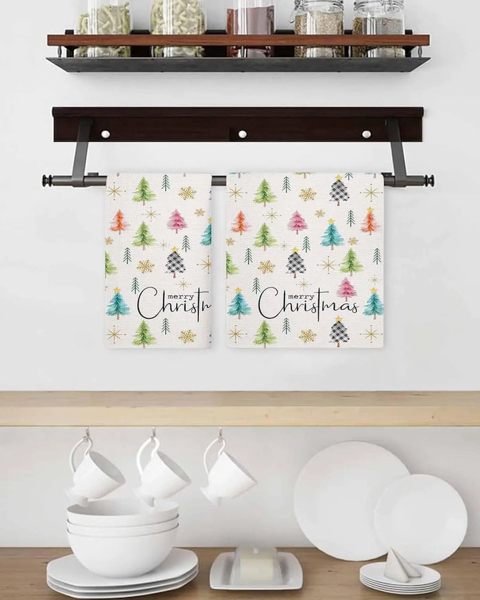 Colorful Christmas Tree Kitchen Towels — Set of 2