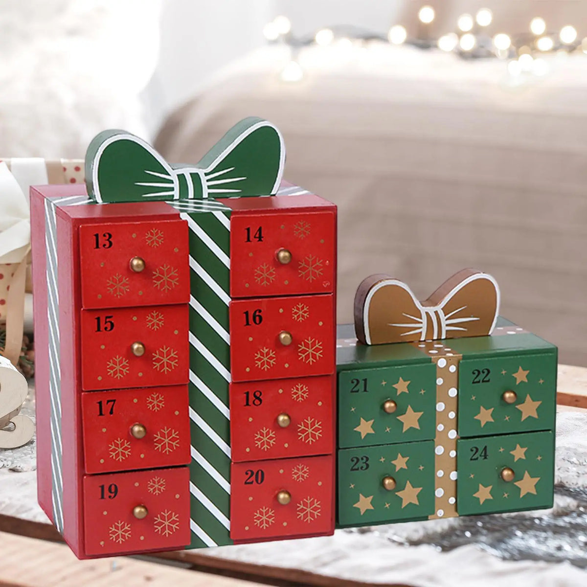 Gift-Shaped Wooden Advent Drawer Calendar