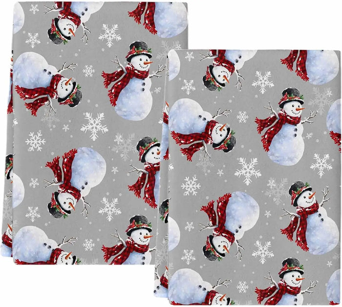 Snowman & Snowflake Kitchen Towels — Set of 2