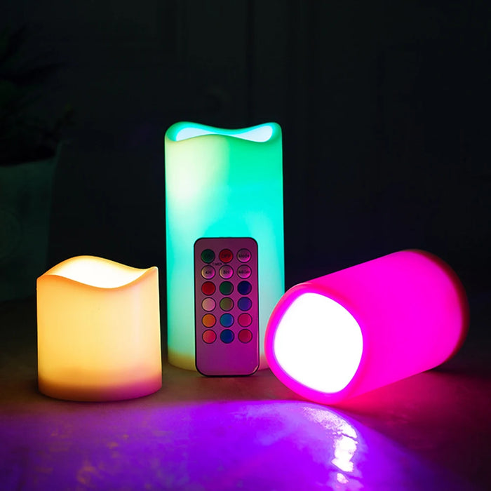 Color-Changing LED Pillar Candles — Set of 3