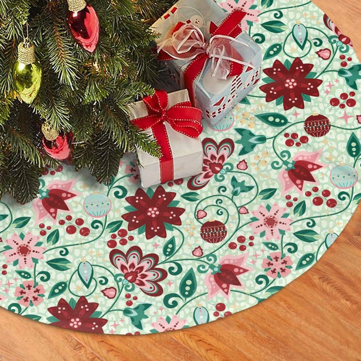 Retro Floral Christmas Tree Skirt — 48 in