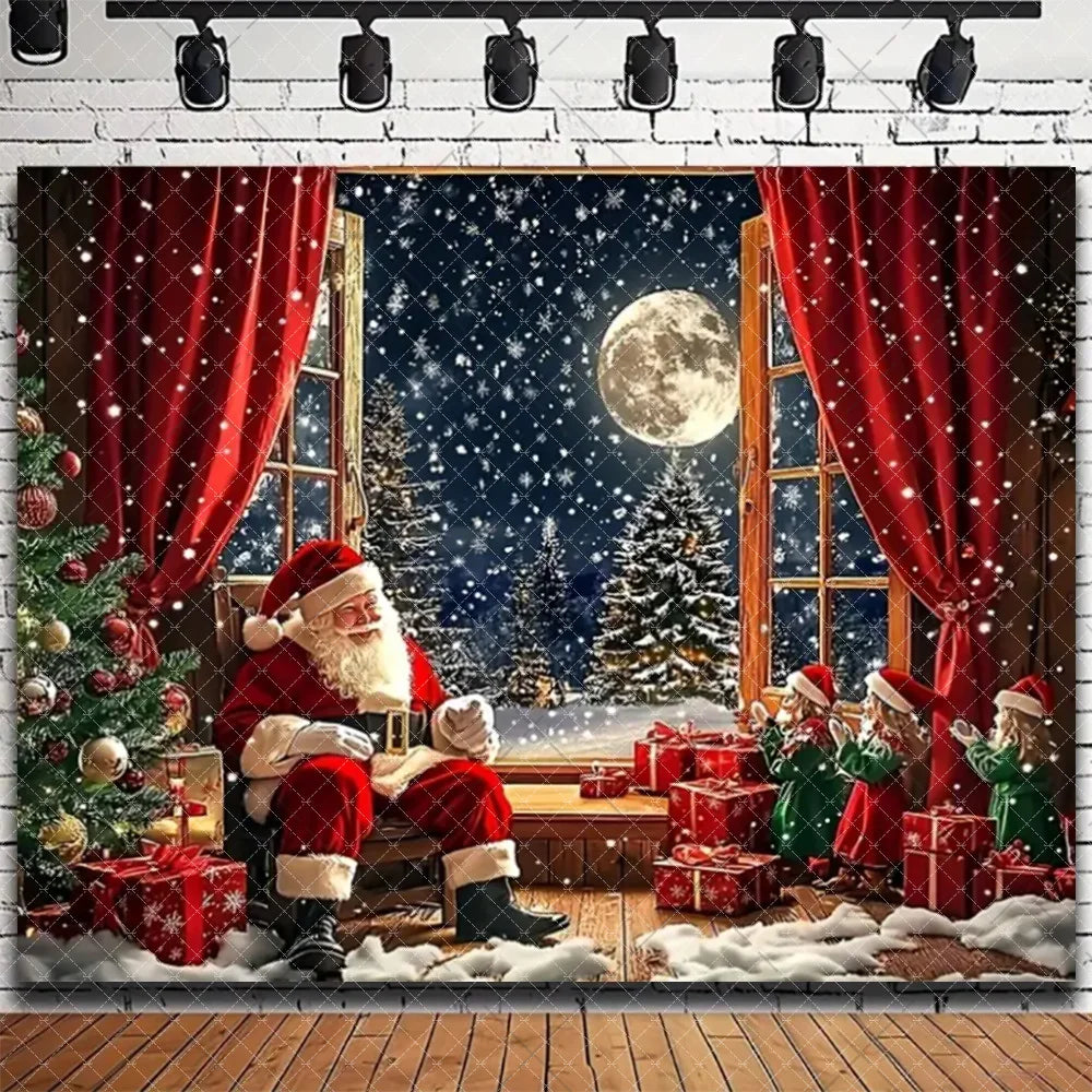 Santa & Fireplace Christmas Photo Backdrop