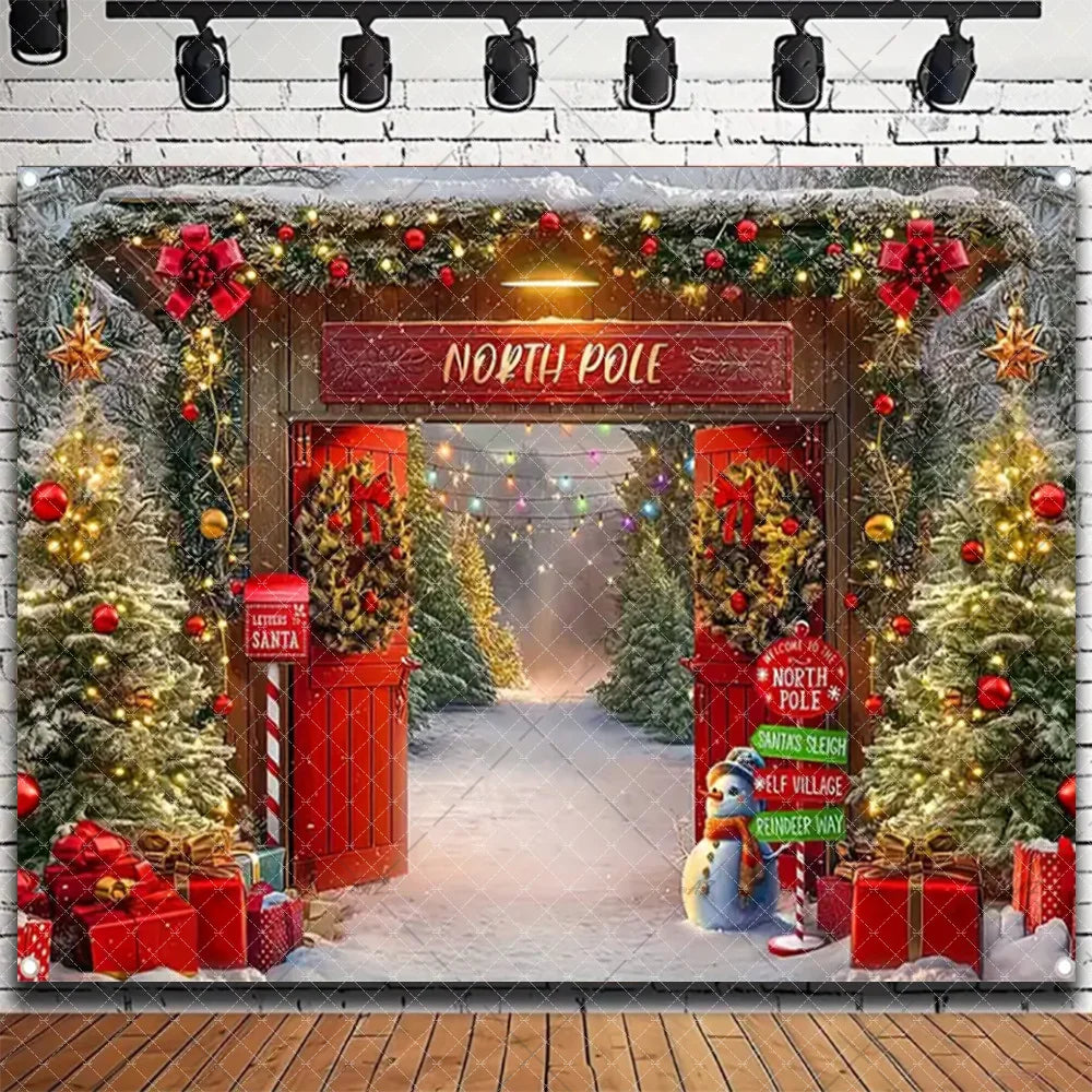 Santa & Fireplace Christmas Photo Backdrop