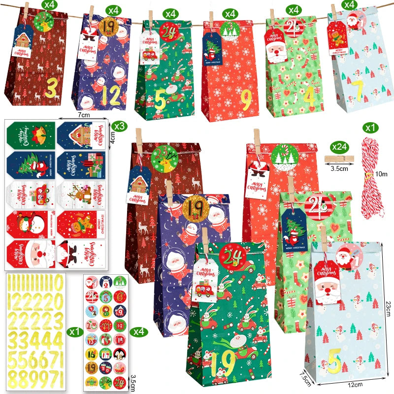 Christmas Advent Paper Gift Bag Kit — 24 Bags