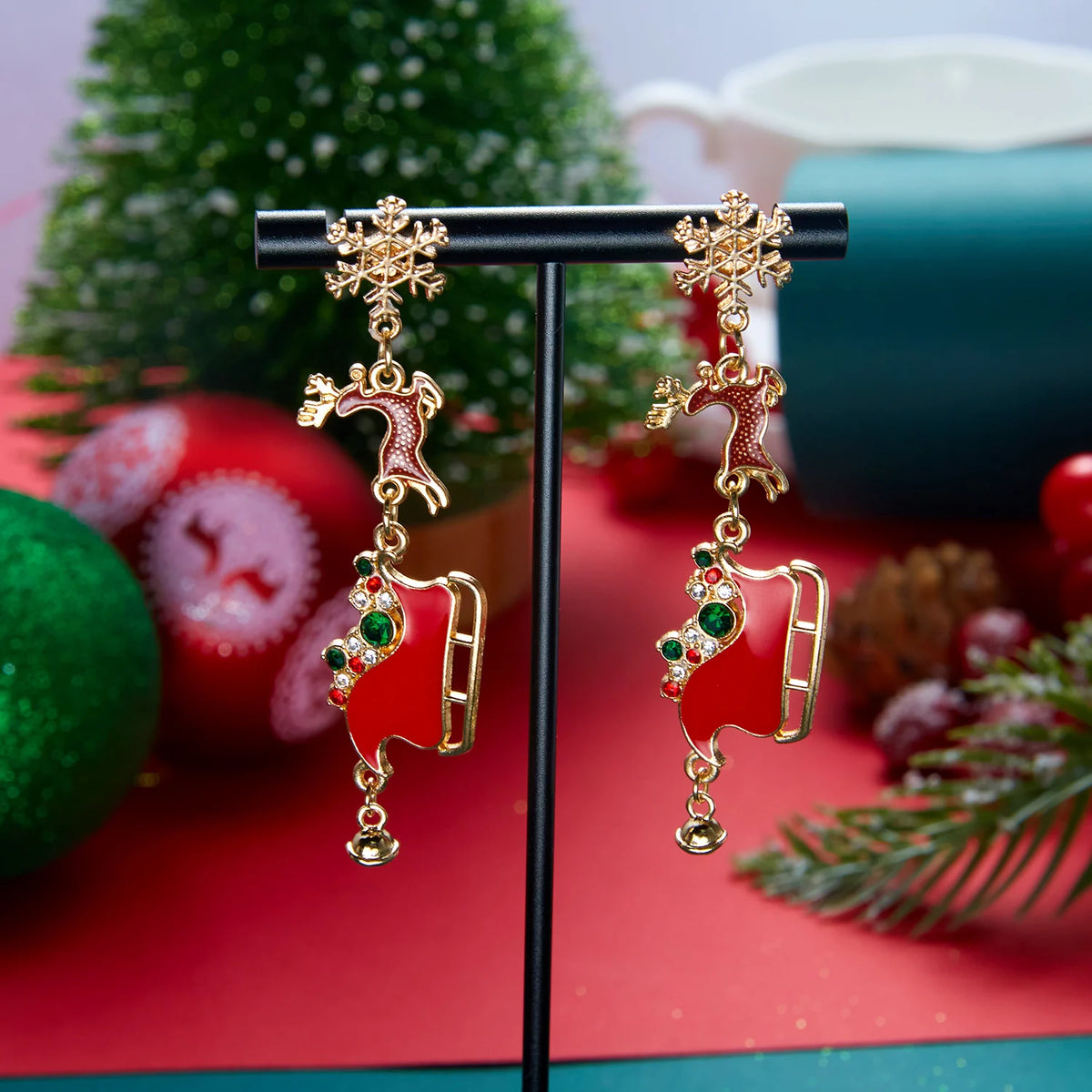 Christmas Bow & Tassel Drop Earrings