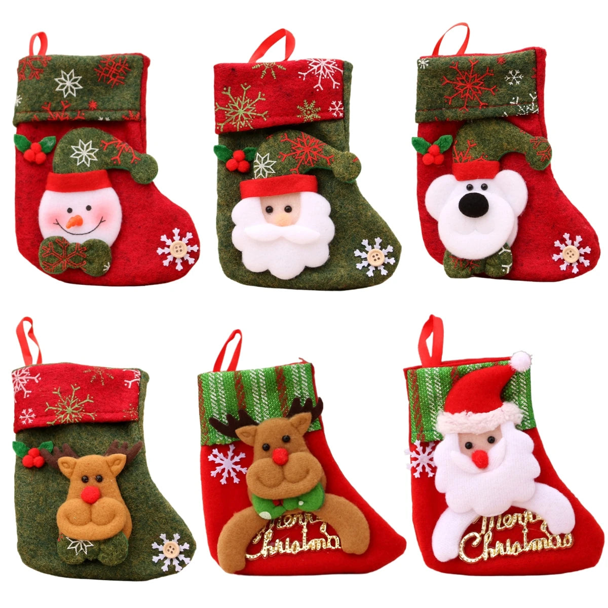 Mini 3D Christmas Stockings — Set of 6