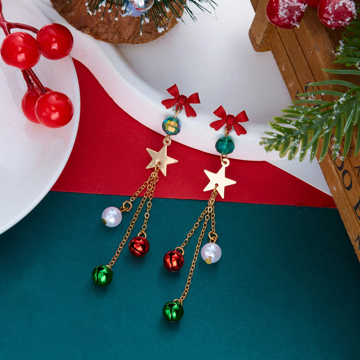 Christmas Bow & Tassel Drop Earrings
