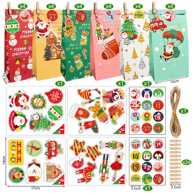 Christmas Advent Paper Gift Bag Kit — 24 Bags