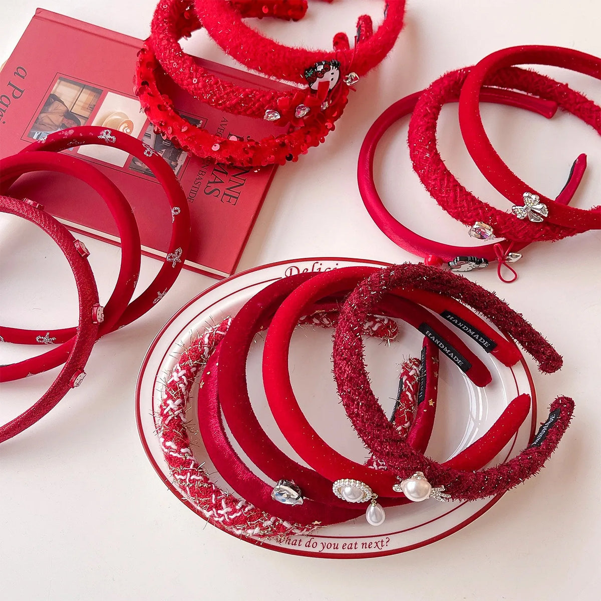 Wine-Red Holiday Headbands