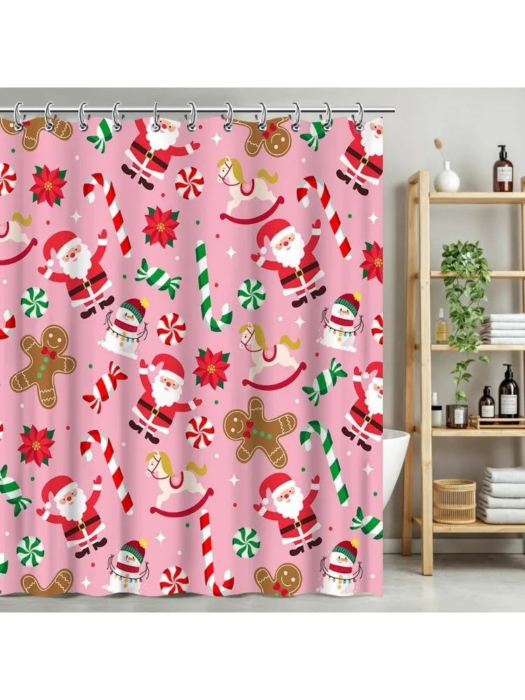 Pink Gingerbread Christmas Shower Curtain
