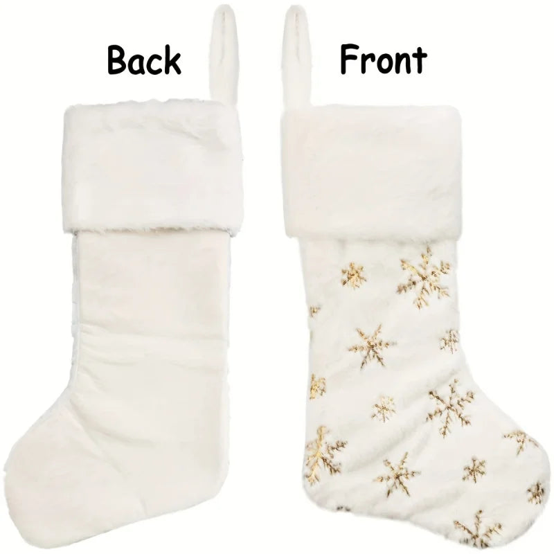 Faux-Fur Snowflake Sequin Christmas Stocking