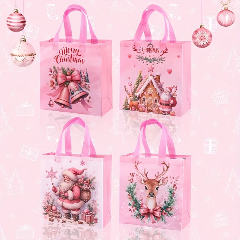 Pink Christmas Gift Tote Bags
