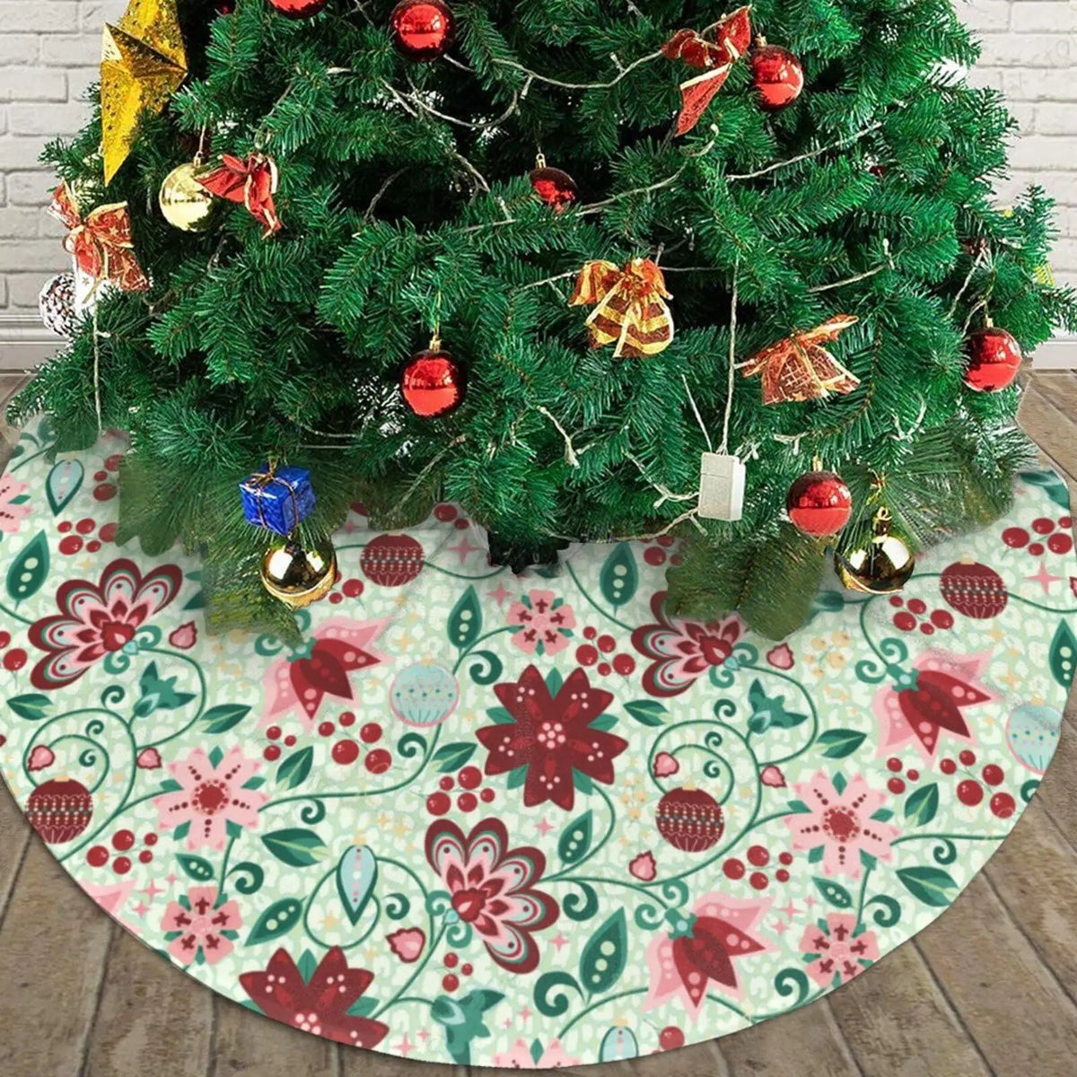 Retro Floral Christmas Tree Skirt — 48 in