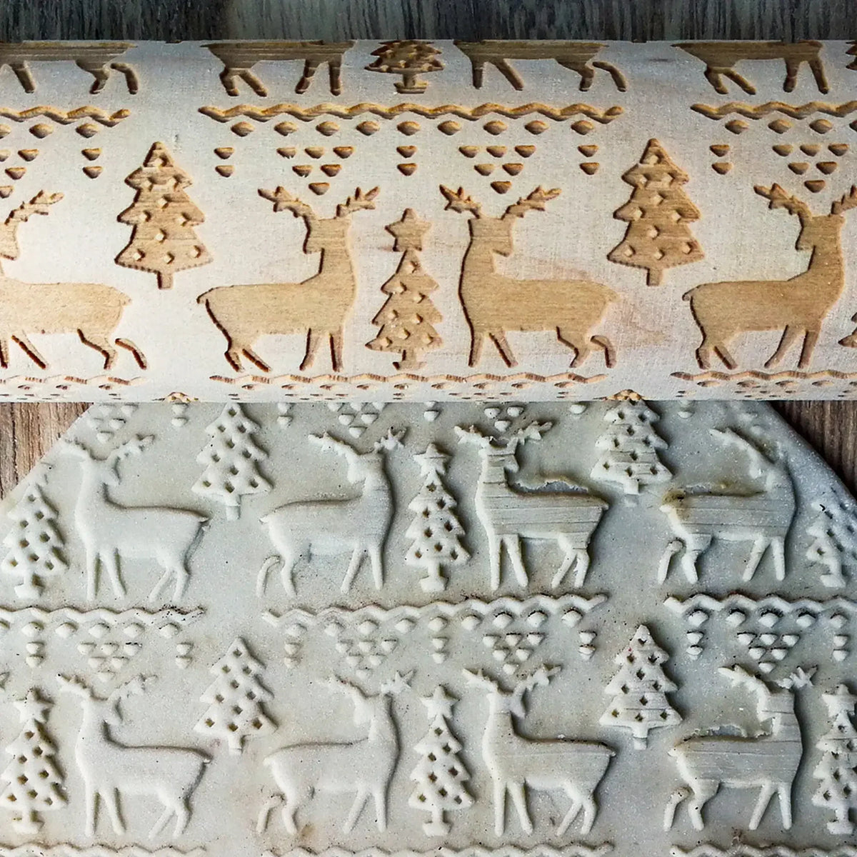 Christmas Patterned Wooden Rolling Pin